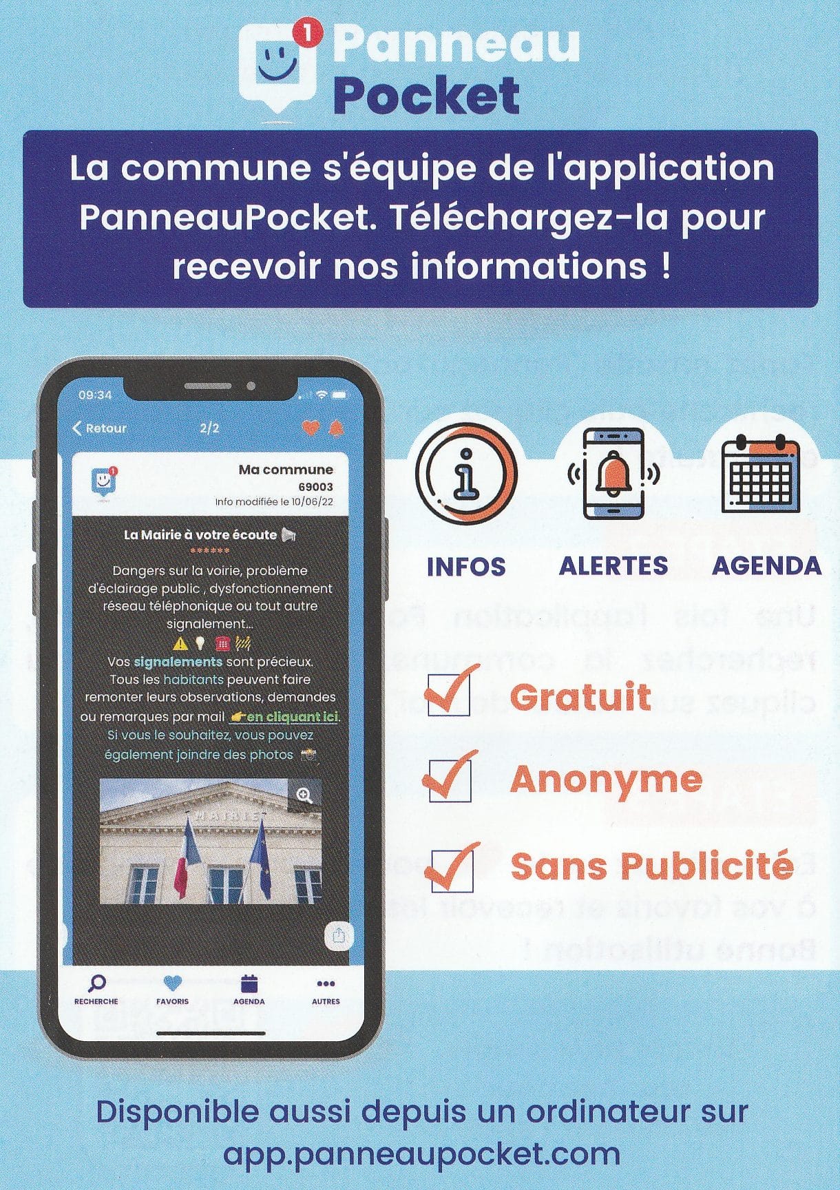 La commune s’équipe de l’application PanneauPocket. Téléchargez-la sur votre téléphone ou tablette !