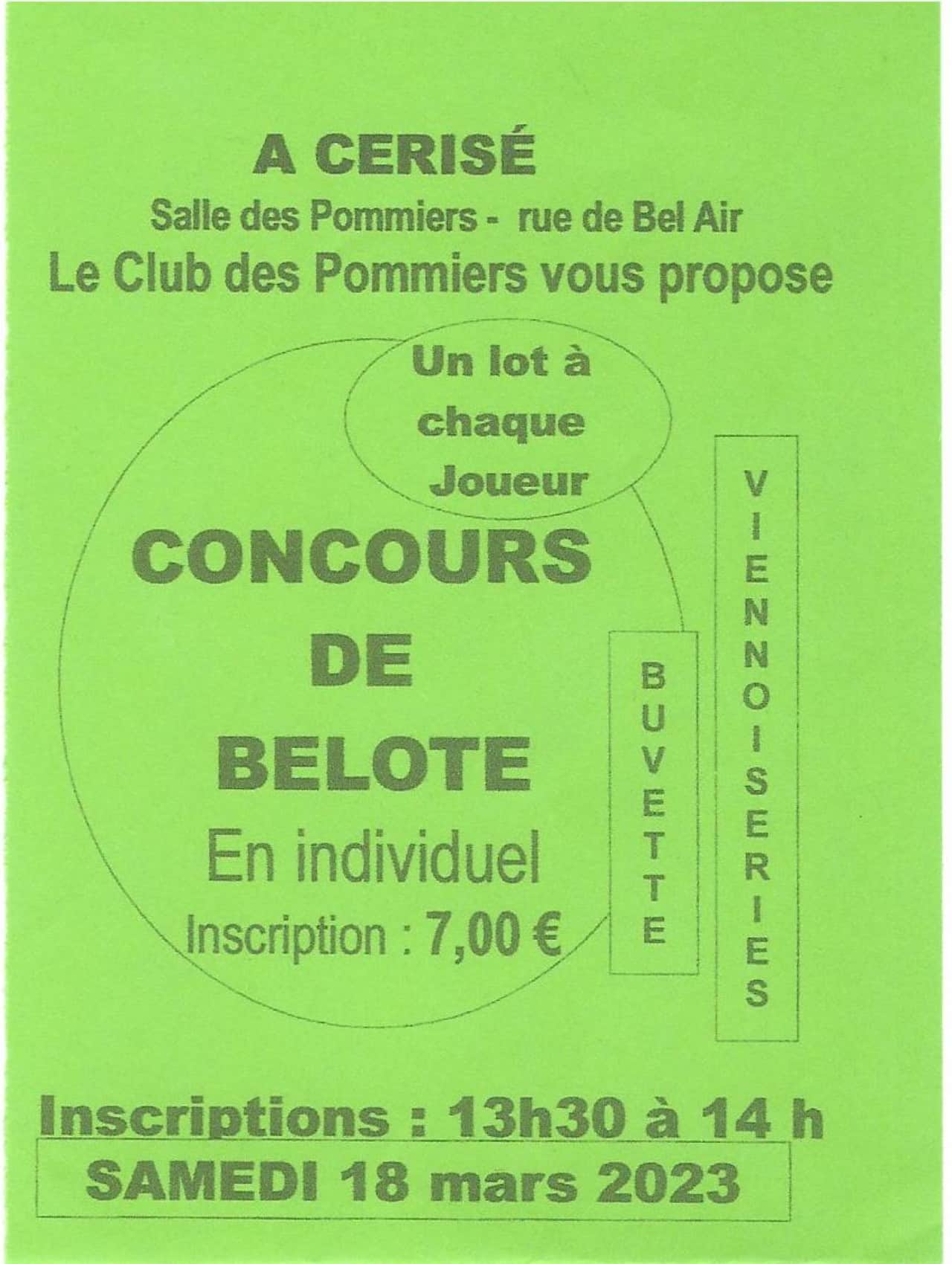 Concours de belote en individuel-samedi 18 mars à 14h à la Salle des Pommiers